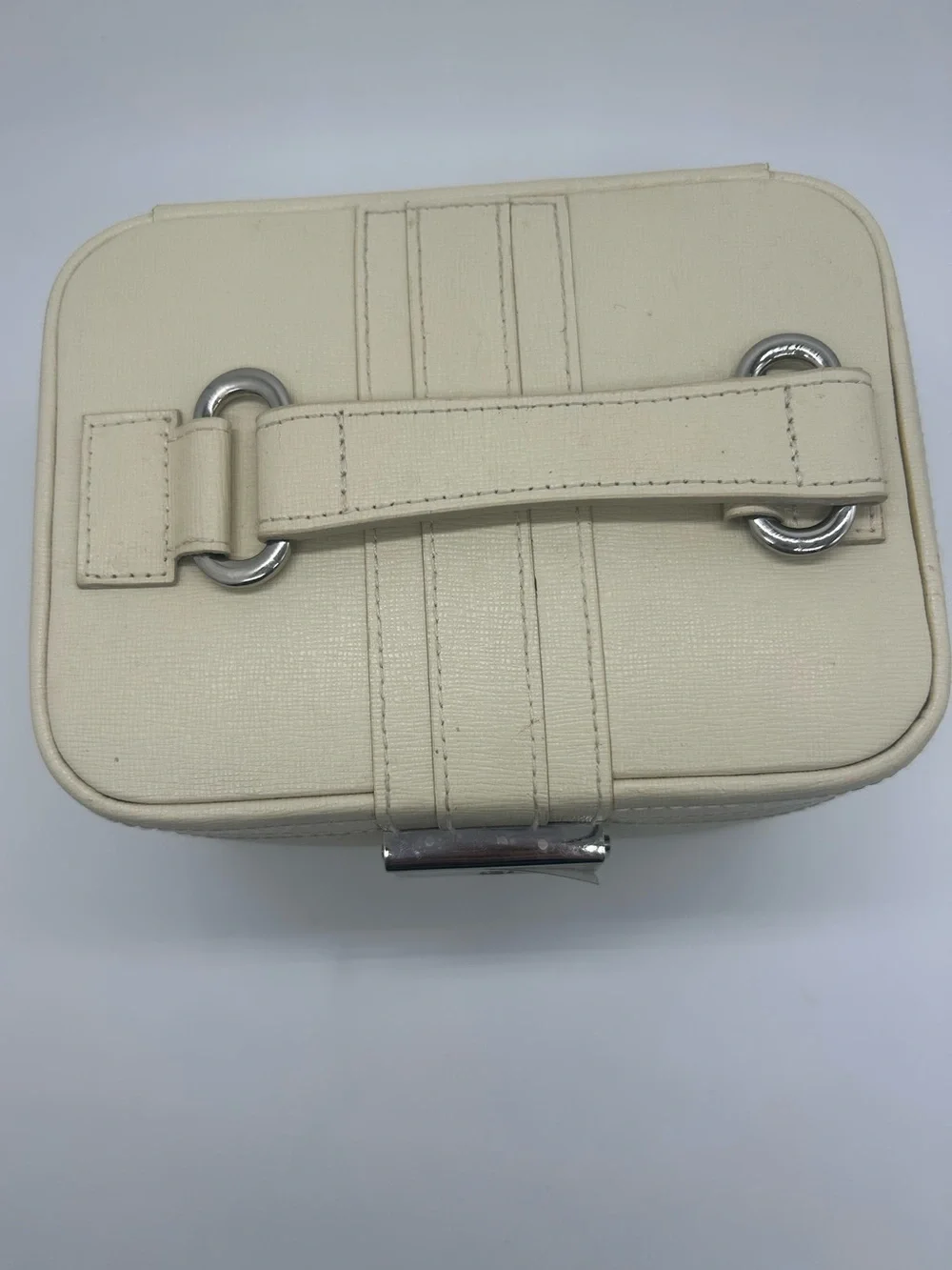 Pottery Barn Cream Travel Jewelry Box Carrying Handle key lock
